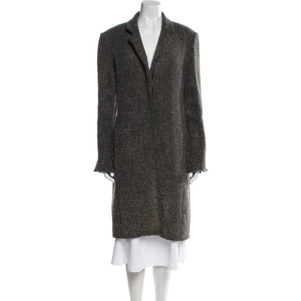 Zero Maria Cornejo Tweed Coat 10 Grey Wool Alpaca Designer Quiet Luxury Long